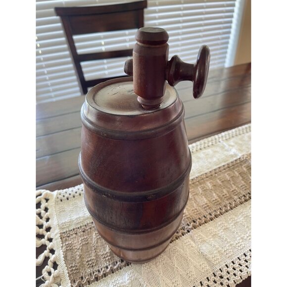 Carved Hard Wood Keg with Spout Bar Size